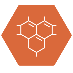 Lo schema di un legame chimico esagonale in bianco, contenuta in un esagono arancione