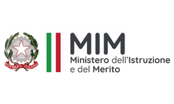 Logo del Ministero dell'Istruzione e del Merito, con il nome del ministero, il simbolo della Repubblica Italiana e la bandiera italiana in una striscia verticale