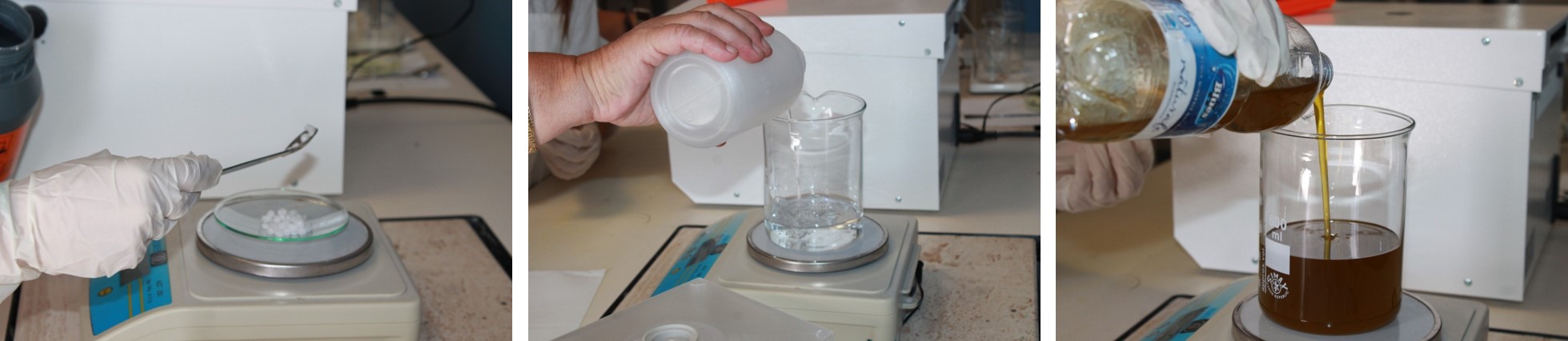 pesata dell'idrossido, dell'acqua e dell'olio