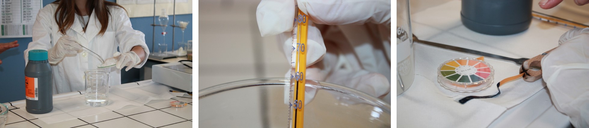 aggiunta dell'idrossido all'acqua, misura della temperatura della soluzione ottenuta e del pH