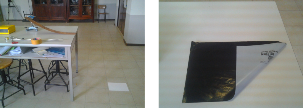 posizionamento del foglio di carta sul pavimento e foglio di carta carbone