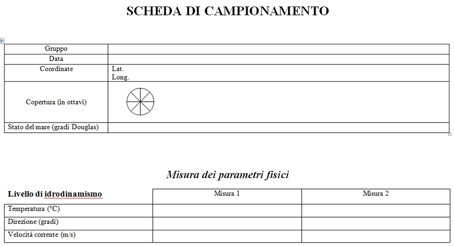 scheda campionamento