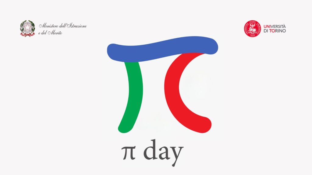 Un pigreco al centro, disegnato con tre linee, in senso antioriario, verde, blu e rossa. In alto, i loghi del MIM e dell'Università di Torino.